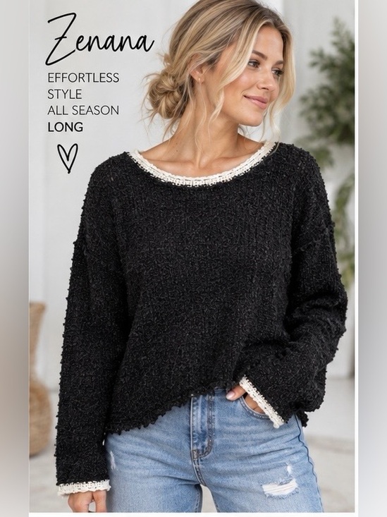 Zenana Outfitters Sweaters - Zenana Outfitters Super Soft Crewneck Sweater with Cream Trim -New In Bag
